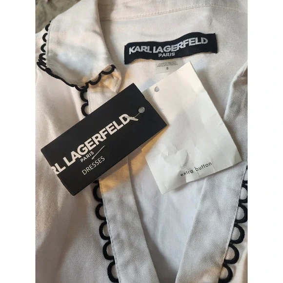 KARL LAGERFELD PARIS Women's Puff-Sleeve Belted A-Line Dress 8 - Picture 5 of 9